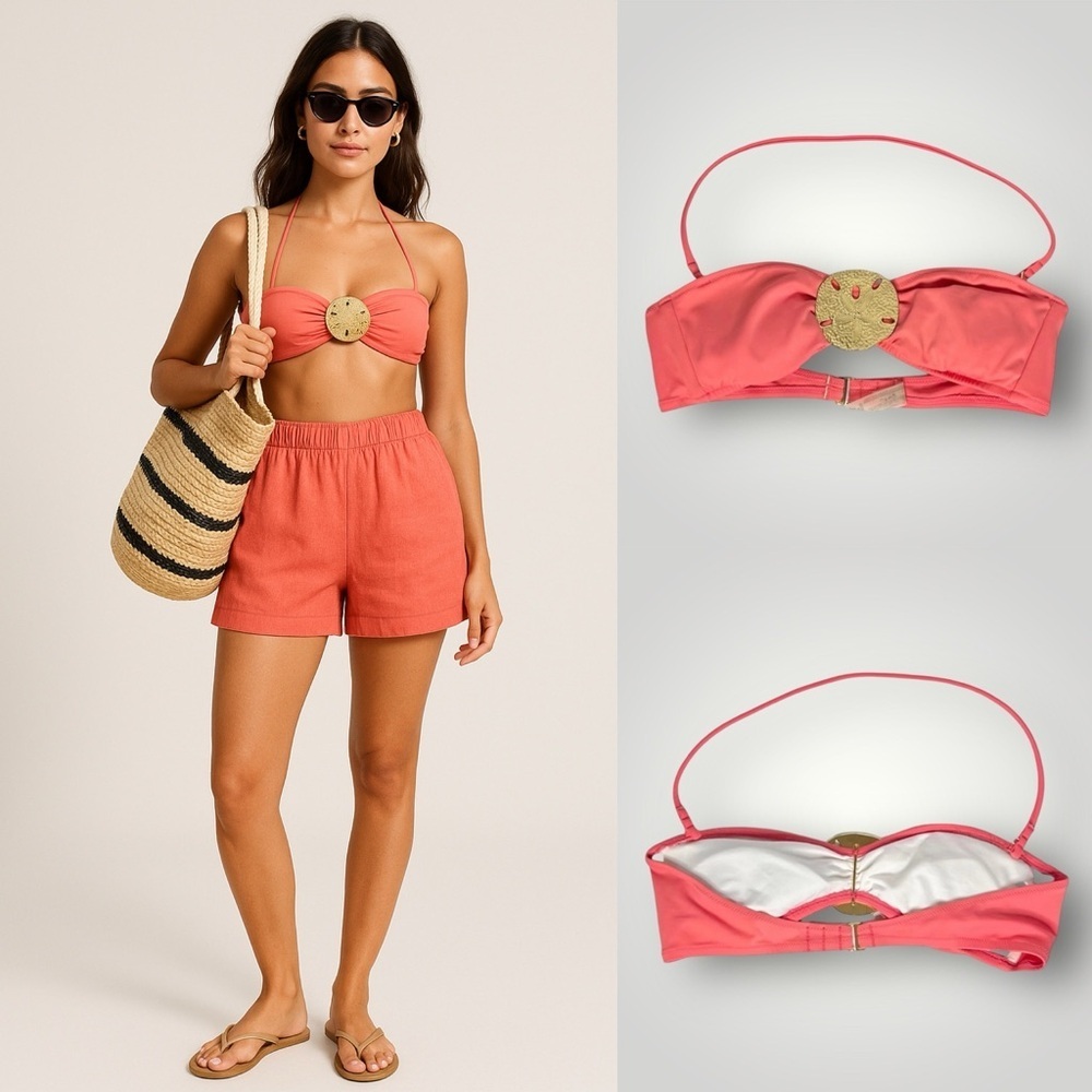 Victoria’s Secret | Bandeau Padded Halter Bikini Top Small Removable Strap Coral